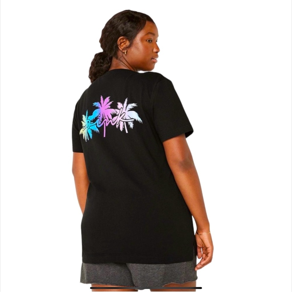 PINK VICTORIAS SECRET Campus T-Shirt PALM SHINE BLING BEAUTIFUL! ALL SIZES